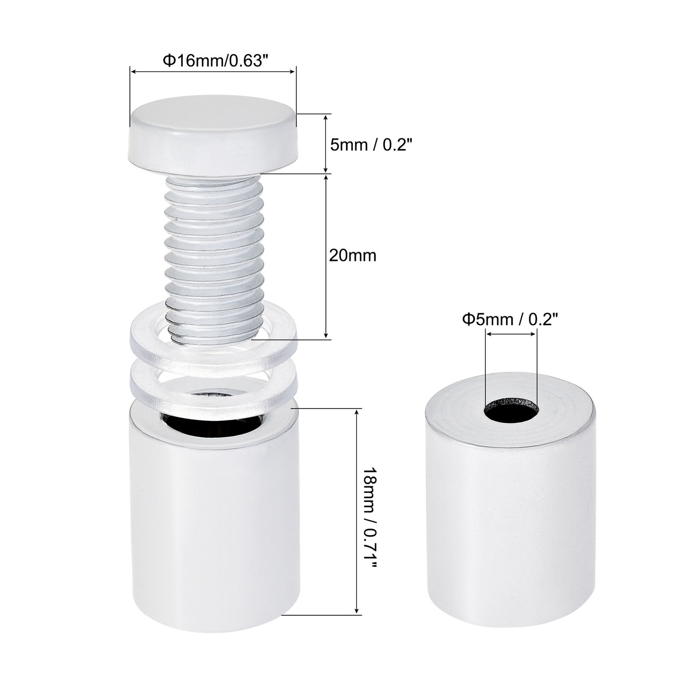 Harfington 5/8" Dia. x 1-1/16"(16x27mm) Standoff Screws Wall Mount Sign Holders Acrylic Glass Nails White 12pcs