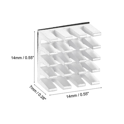 Harfington 14x14x7mm Silver Tone Sticky Aluminum Heatsink Electronic Radiators 4 Pcs