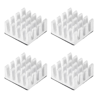 Harfington 14x14x7mm Silver Tone Sticky Aluminum Heatsink Electronic Radiators 4 Pcs