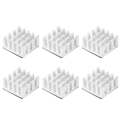 Harfington 14x14x7mm Silver Tone Sticky Aluminum Heatsink Electronic Radiators 6 Pcs