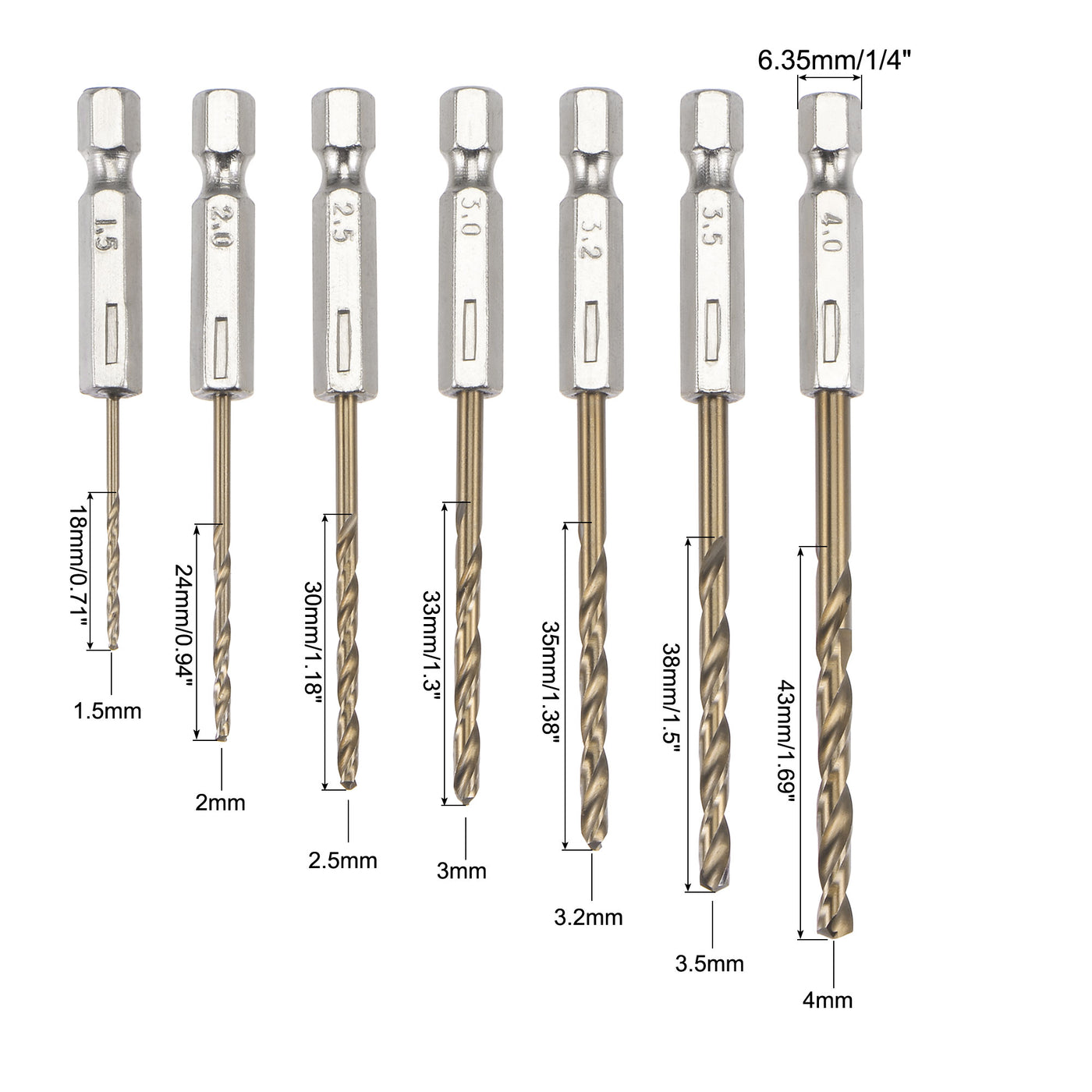 Harfington 13 Pcs High Speed Steel Twist Drill Bit Set Titanium Coated 1.5mm-6.5mm Dia