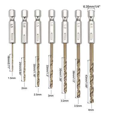 Harfington 13 Pcs High Speed Steel Twist Drill Bit Set Titanium Coated 1.5mm-6.5mm Dia