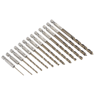 Harfington 13 Pcs High Speed Steel Twist Drill Bit Set Titanium Coated 1.5mm-6.5mm Dia