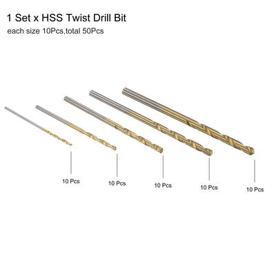 Harfington High Speed Steel Twist Drill Bit Set, Titanium Coating Tool 1mm-3mm Dia