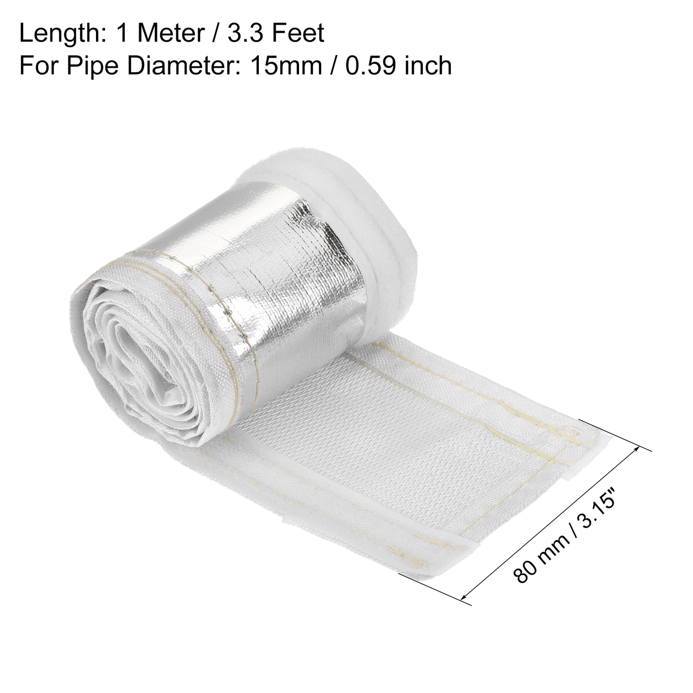 Harfington 15mm Aluminum Metallic Fiberglass Heat Shroud with Hook and Loop 1 Meter