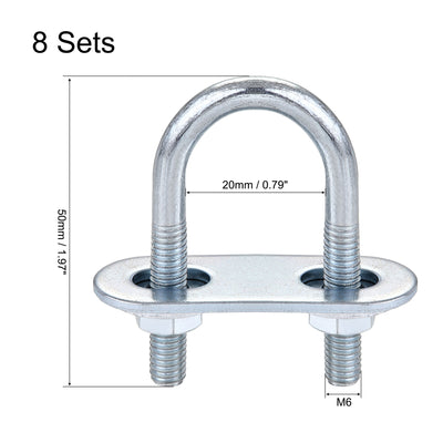 Harfington Round U-Bolt 20mm Inner Width 50mm Length Steel M6 with Nut Plate Washer 8 Sets