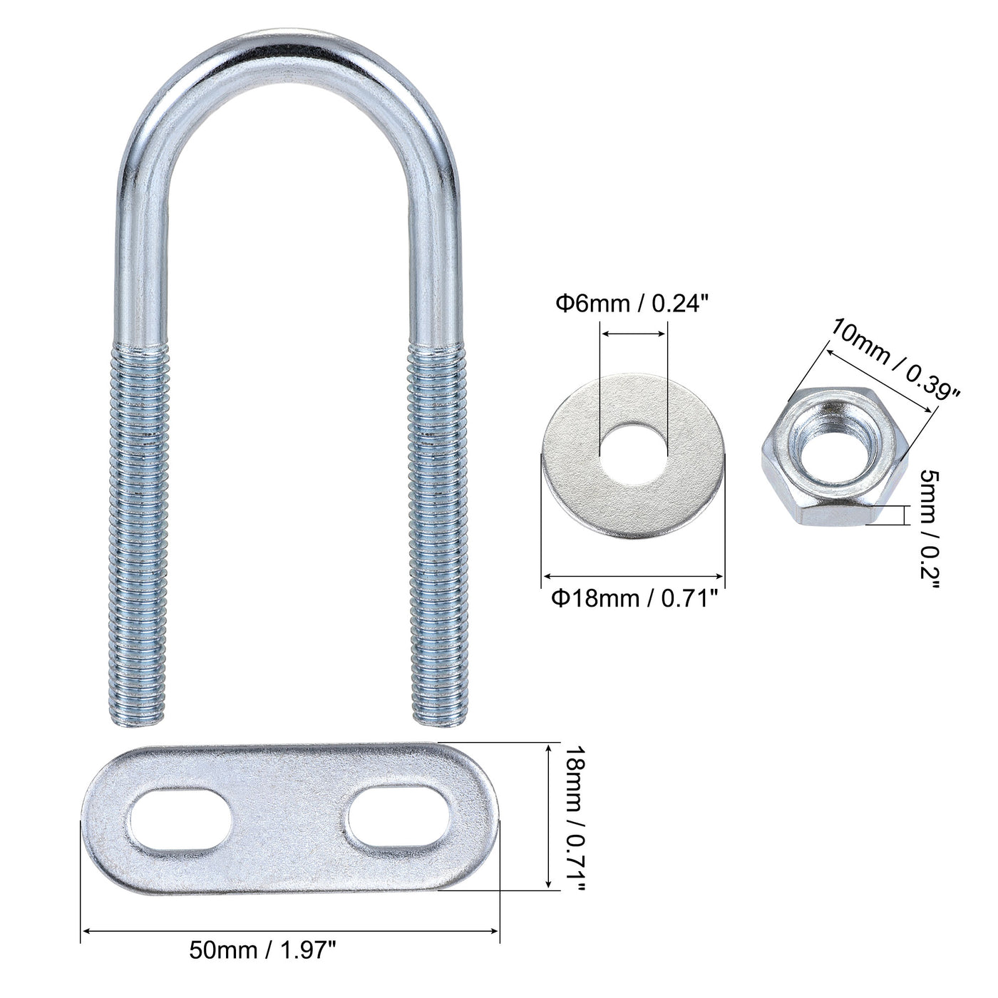 Harfington Round U-Bolt 22mm Inner Width 70mm Length Steel M6 with Nut Plate Washer 4 Sets