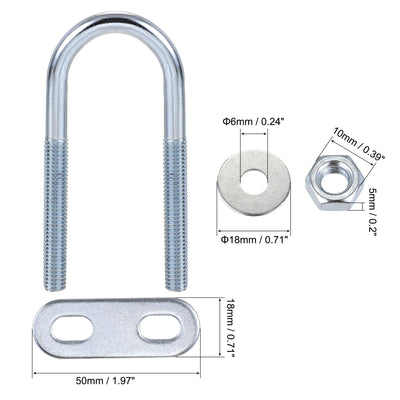 Harfington Round U-Bolt 22mm Inner Width 70mm Length Steel M6 with Nut Plate Washer 4 Sets