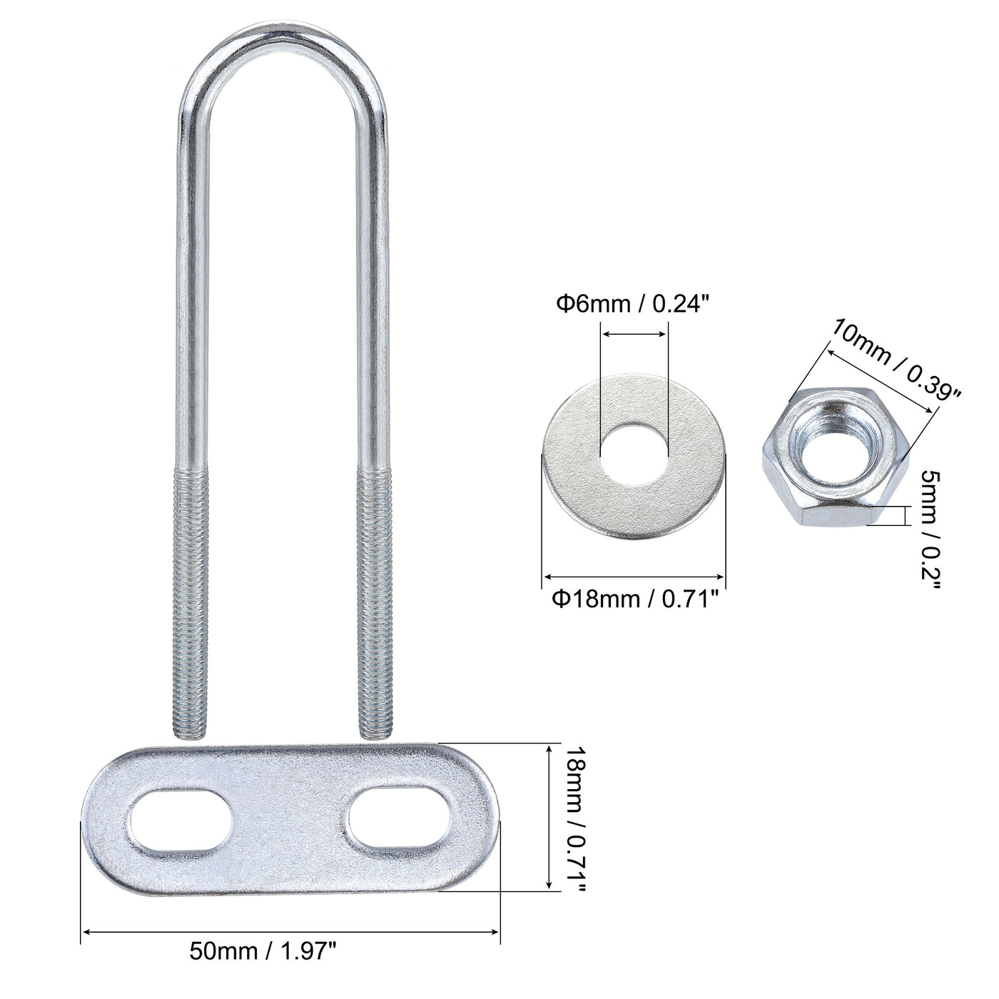 Harfington Round U-Bolt 23mm Inner Width 120mm Length Steel M6 with Nut Plate Washer 4 Sets