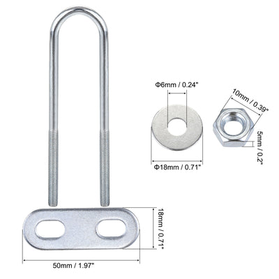 Harfington Round U-Bolt 23mm Inner Width 120mm Length Steel M6 with Nut Plate Washer 4 Sets