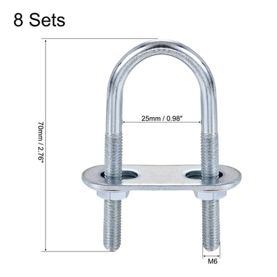 Harfington Round U-Bolt 25mm Inner Width 70mm Length Steel M6 with Nut Plate Washer 8 Sets