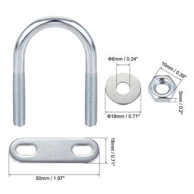 Harfington Round U-Bolt 27mm Inner Width 53mm Length Steel M6 with Nut Plate Washer 4 Sets