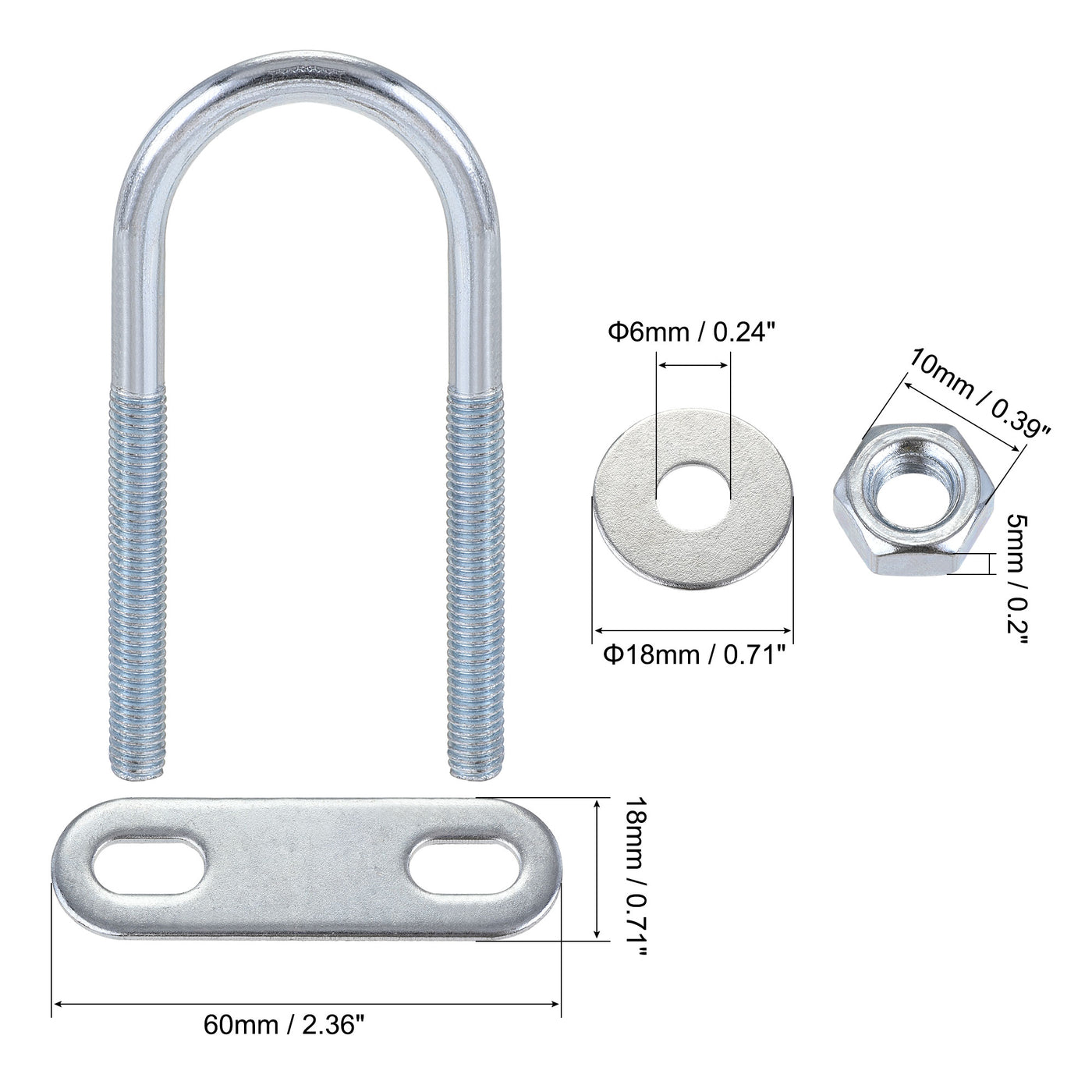 Harfington Round U-Bolt 34mm Inner Width 75mm Length Steel M6 with Nut Plate Washer 8 Sets