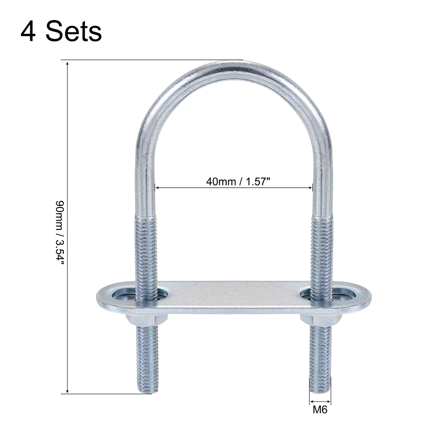 Harfington Round U-Bolt 40mm Inner Width 90mm Length Steel M6 with Nut Plate Washer 4 Sets