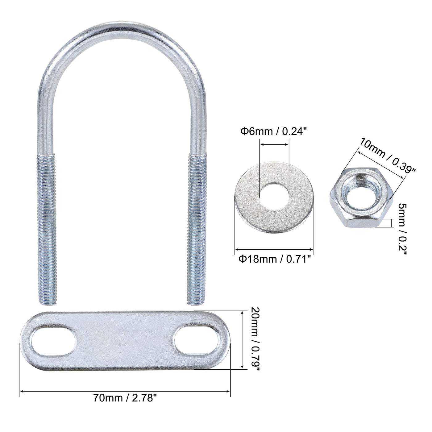 Harfington Round U-Bolt 40mm Inner Width 90mm Length Steel M6 with Nut Plate Washer 4 Sets
