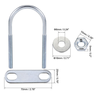 Harfington Round U-Bolt 40mm Inner Width 90mm Length Steel M6 with Nut Plate Washer 4 Sets