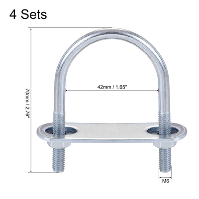 Harfington Round U-Bolt 42mm Inner Width 70mm Length Steel M6 with Nut Plate Washer 4 Sets