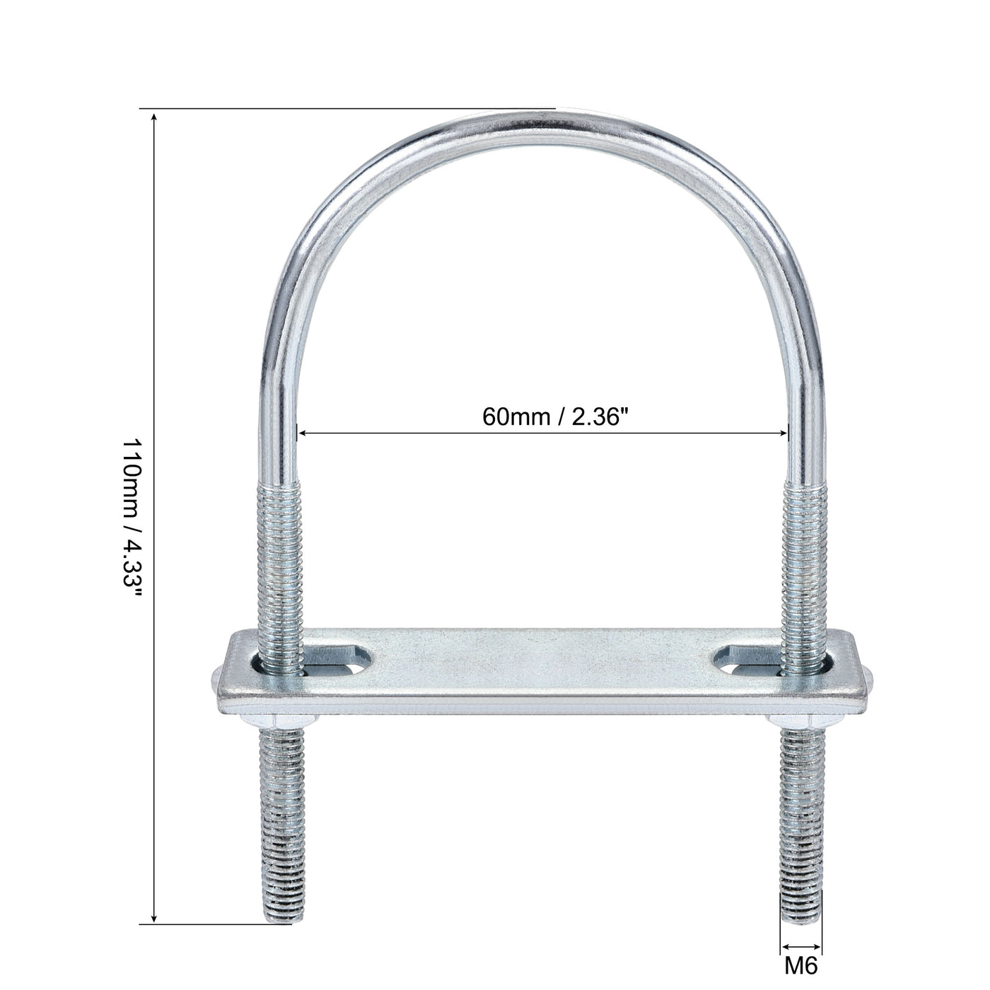 Harfington Round U-Bolt 60mm Inner Width 110mm Length Steel M6 with Nut Plate Washer 1 Set