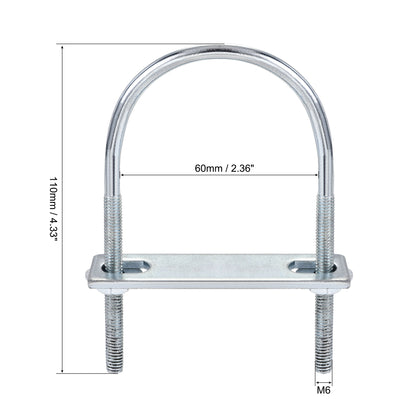Harfington Round U-Bolt 60mm Inner Width 110mm Length Steel M6 with Nut Plate Washer 1 Set