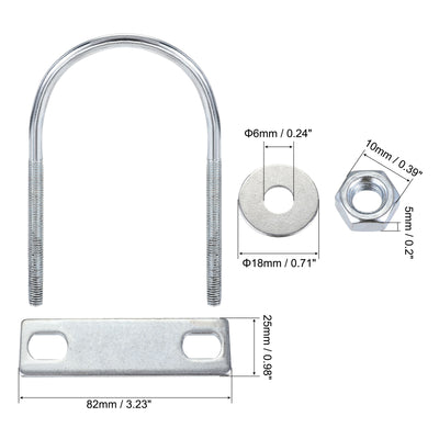 Harfington Round U-Bolt 60mm Inner Width 110mm Length Steel M6 with Nut Plate Washer 2 Sets