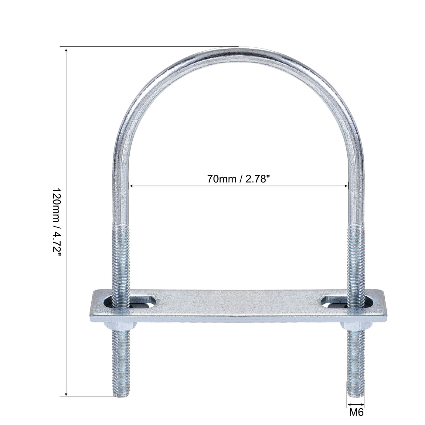 Harfington Round U-Bolt 70mm Inner Width 120mm Length Steel M6 with Nut Plate Washer 1 Set