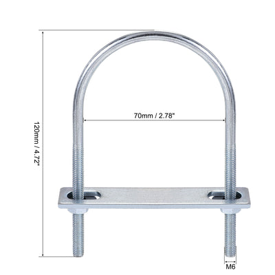 Harfington Round U-Bolt 70mm Inner Width 120mm Length Steel M6 with Nut Plate Washer 1 Set
