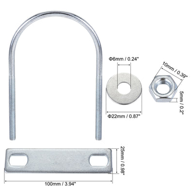 Harfington Round U-Bolt 70mm Inner Width 120mm Length Steel M6 with Nut Plate Washer 1 Set