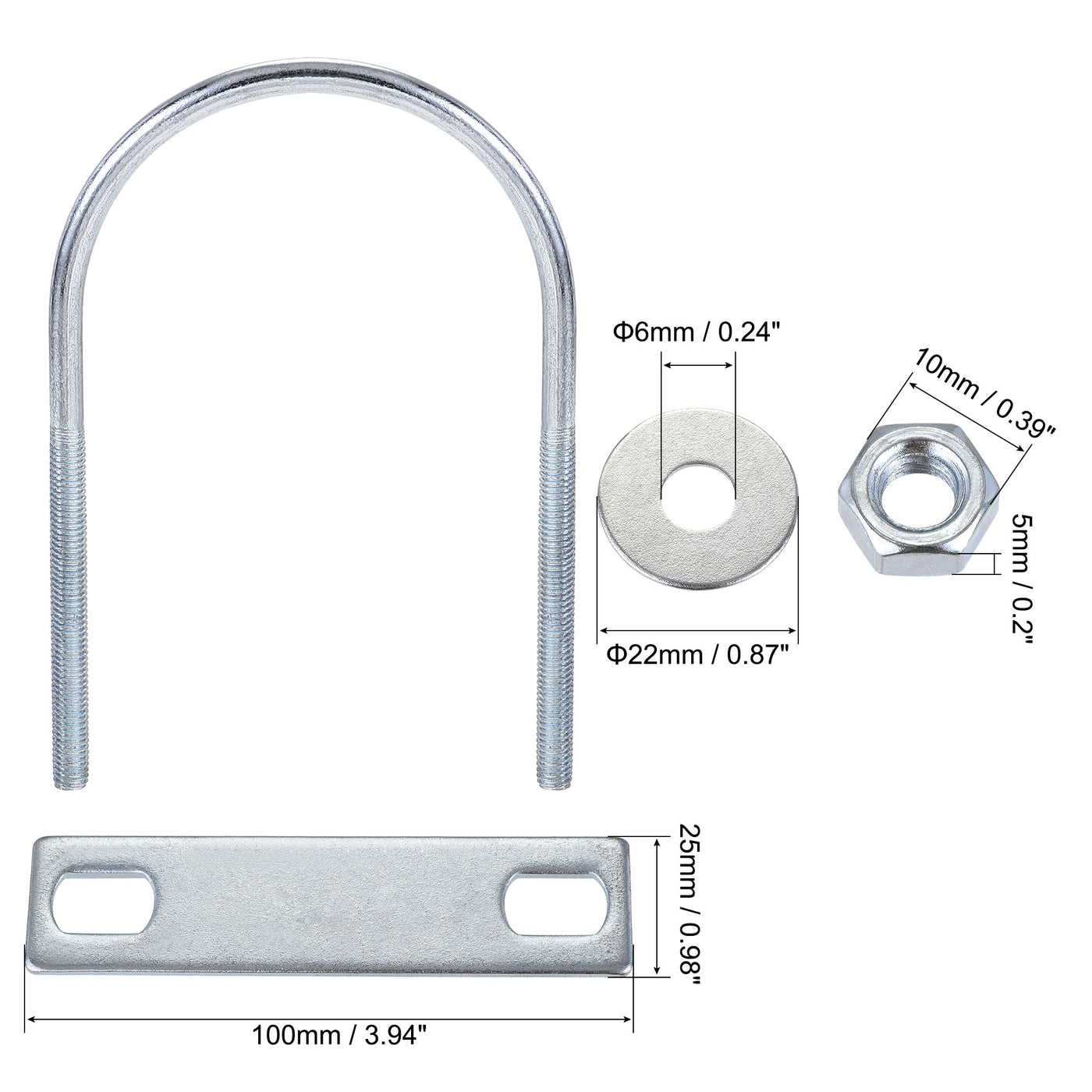 Harfington Round U-Bolt 70mm Inner Width 120mm Length Steel M6 with Nut Plate Washer 1 Set