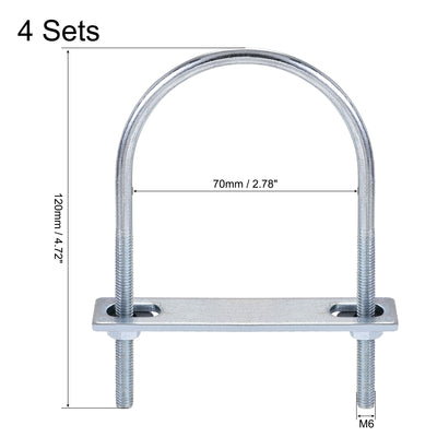 Harfington Round U-Bolt 70mm Inner Width 120mm Length Steel M6 with Nut Plate Washer 4 Sets