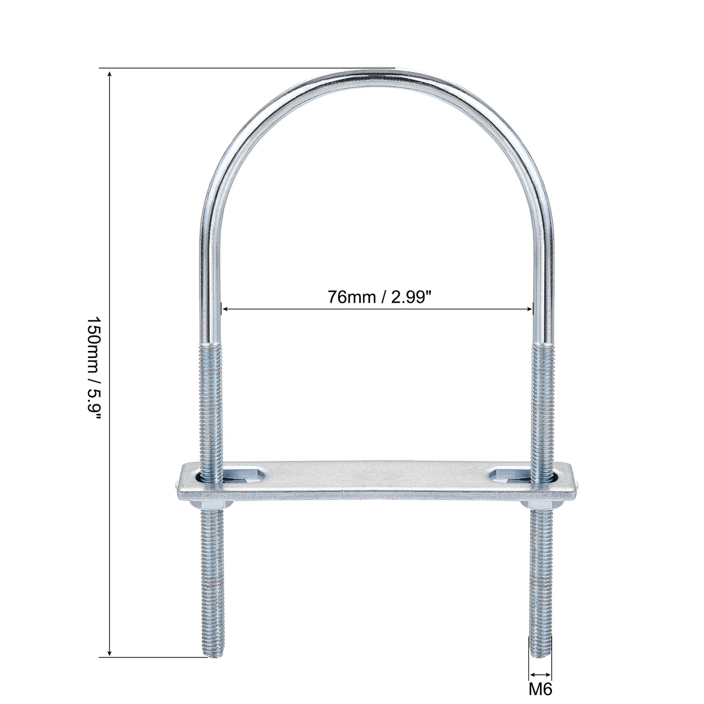 Harfington Round U-Bolt 76mm Inner Width 150mm Length Steel M6 with Nut Plate Washer 1 Set