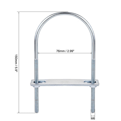 Harfington Round U-Bolt 76mm Inner Width 150mm Length Steel M6 with Nut Plate Washer 1 Set