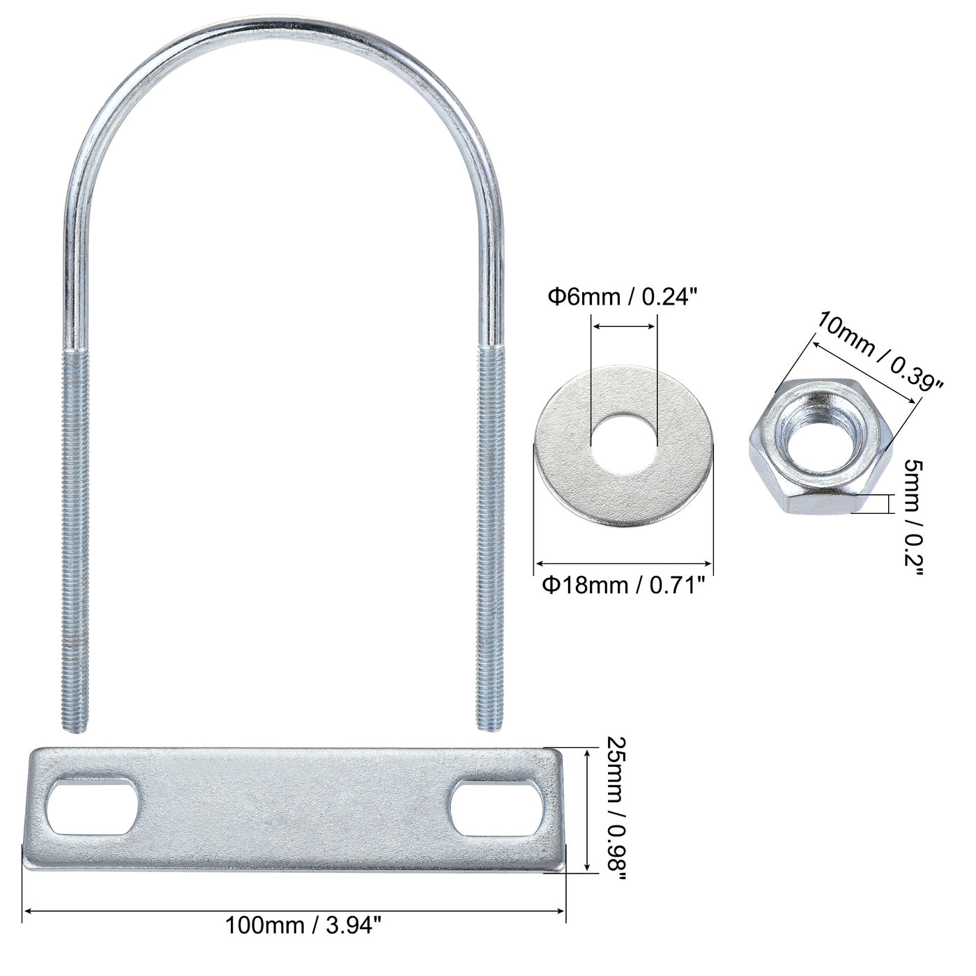 Harfington Round U-Bolt 76mm Inner Width 150mm Length Steel M6 with Nut Plate Washer 1 Set