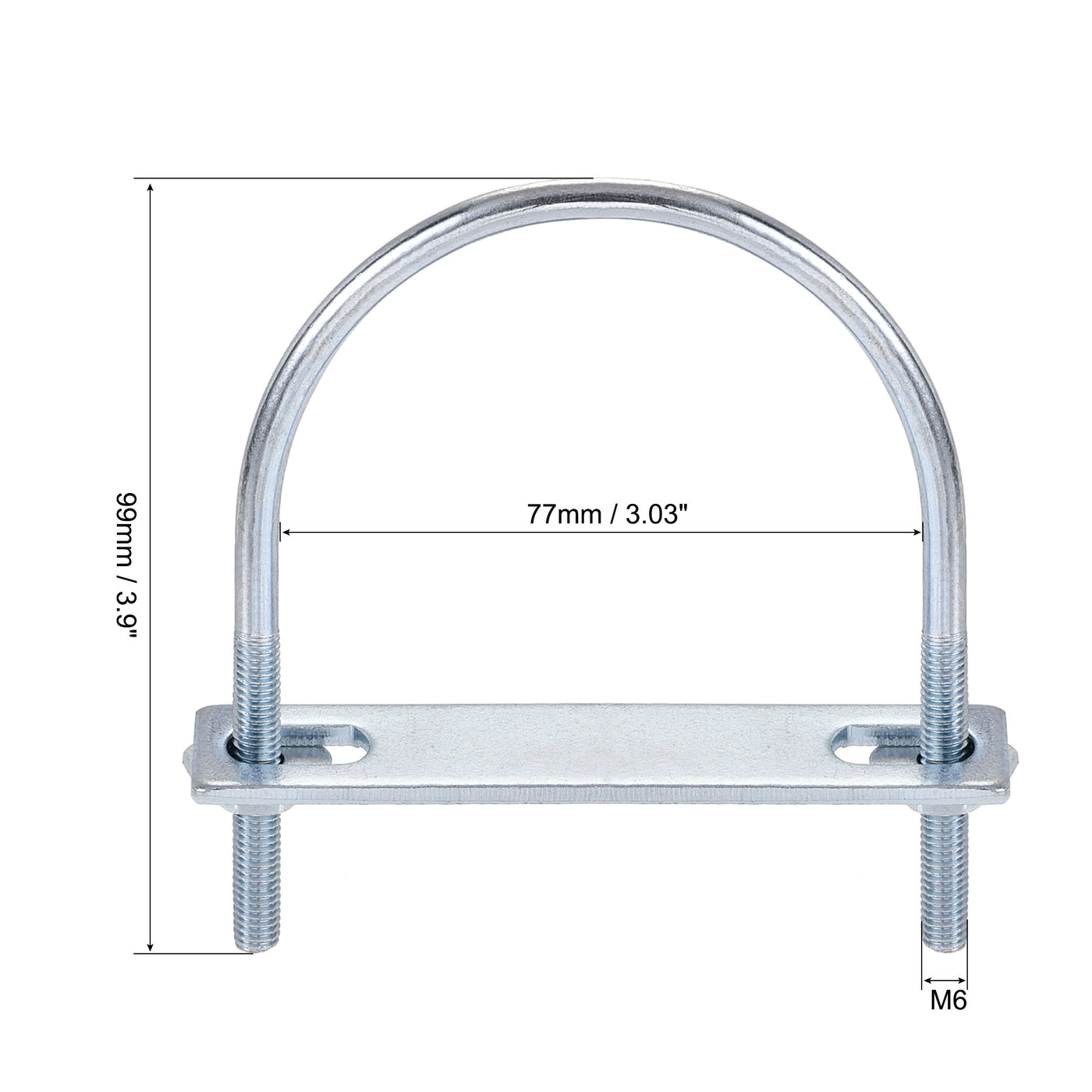 Harfington Round U-Bolt 77mm Inner Width 99mm Length Steel M6 with Nut Plate Washer 1 Set