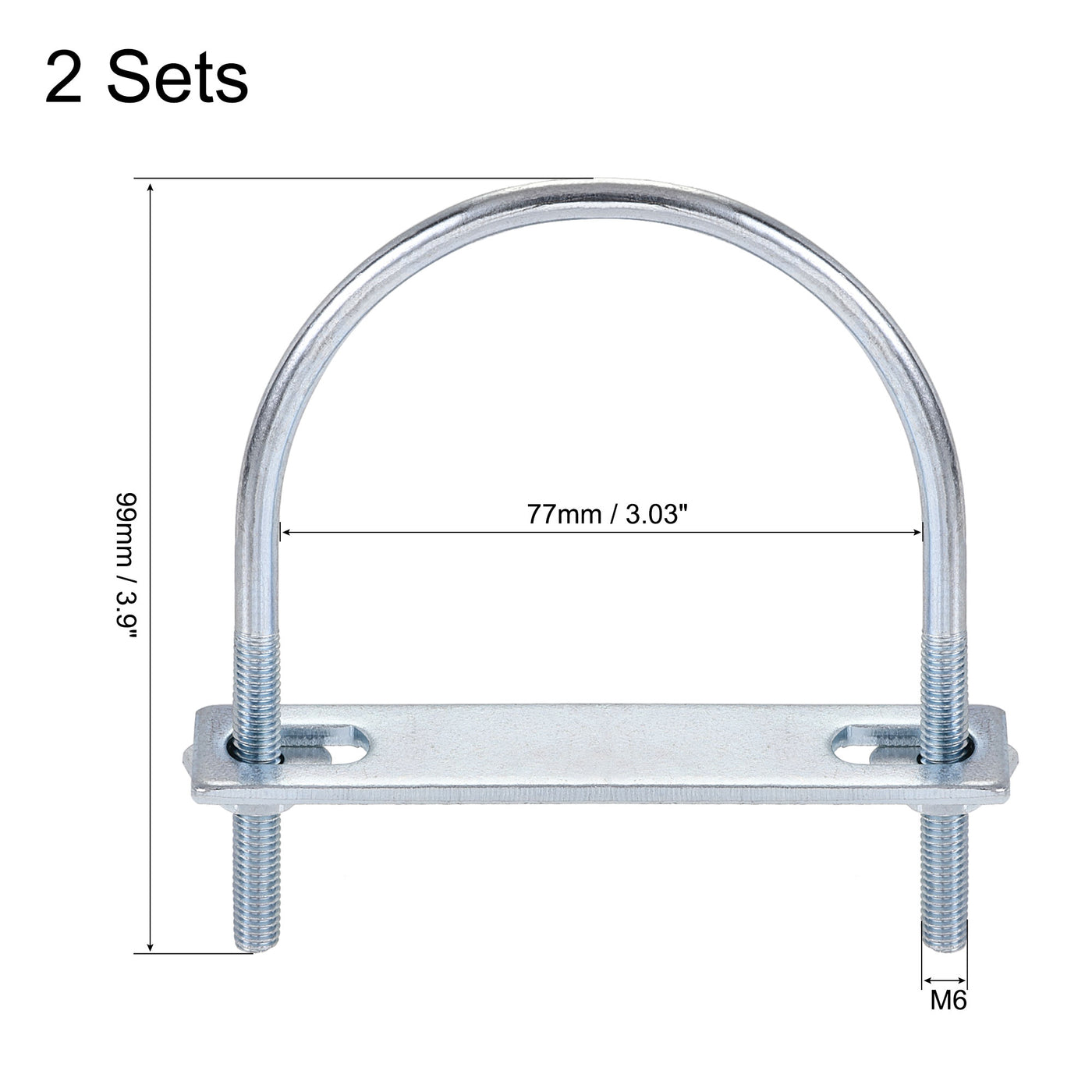 Harfington Round U-Bolt 77mm Inner Width 99mm Length Steel M6 with Nut Plate Washer 2 Sets