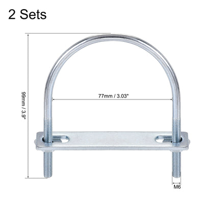 Harfington Round U-Bolt 77mm Inner Width 99mm Length Steel M6 with Nut Plate Washer 2 Sets