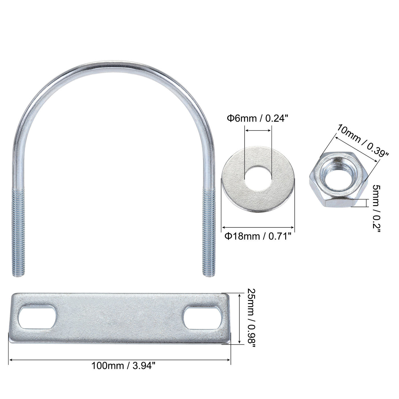 Harfington Round U-Bolt 77mm Inner Width 99mm Length Steel M6 with Nut Plate Washer 2 Sets