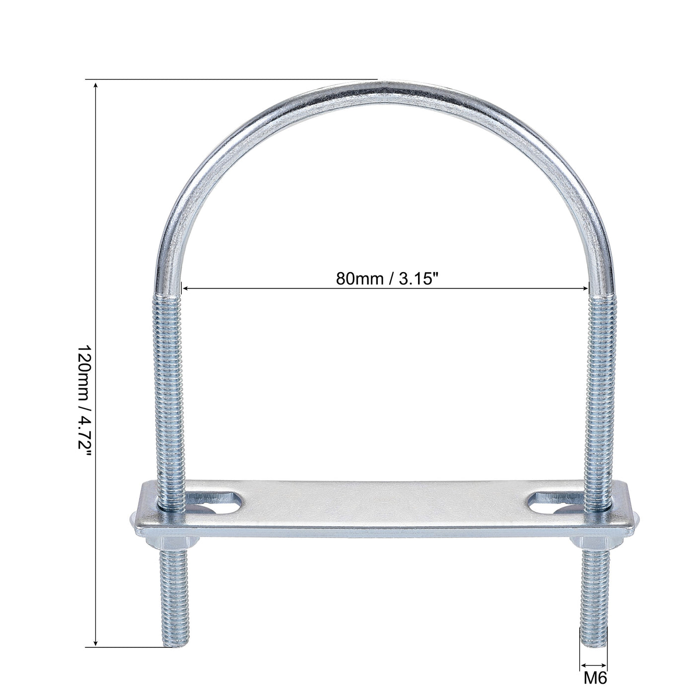 Harfington Round U-Bolt 80mm Inner Width 120mm Length Steel M6 with Nut Plate Washer 1 Set