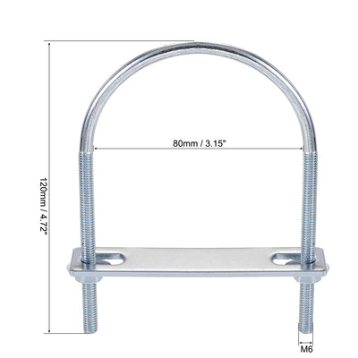 Harfington Round U-Bolt 80mm Inner Width 120mm Length Steel M6 with Nut Plate Washer 1 Set