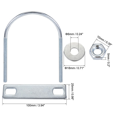 Harfington Round U-Bolt 80mm Inner Width 120mm Length Steel M6 with Nut Plate Washer 2 Sets