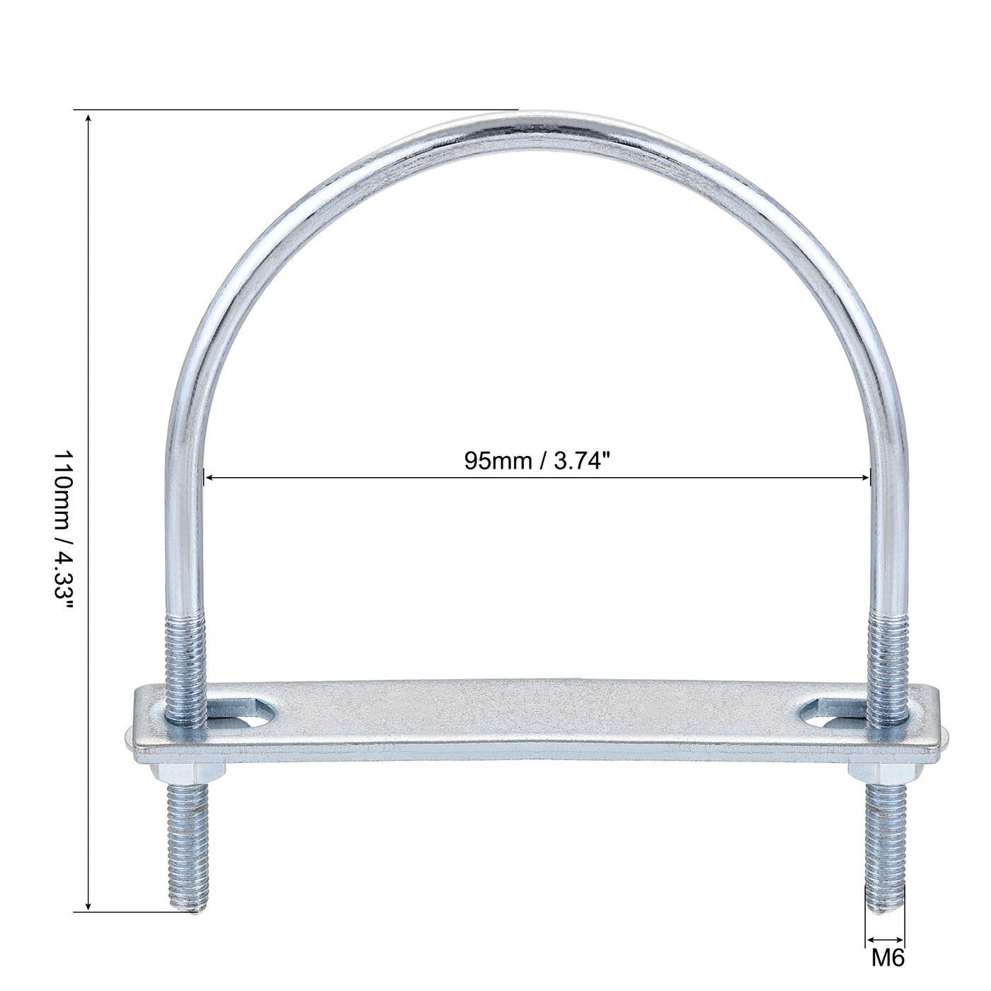 Harfington Round U-Bolt 95mm Inner Width 110mm Length Steel M6 with Nut Plate Washer 1 Set