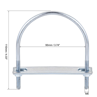 Harfington Round U-Bolt 95mm Inner Width 110mm Length Steel M6 with Nut Plate Washer 1 Set