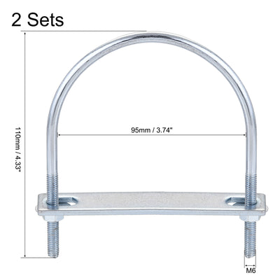 Harfington Round U-Bolt 95mm Inner Width 110mm Length Steel M6 with Nut Plate Washer 2 Sets