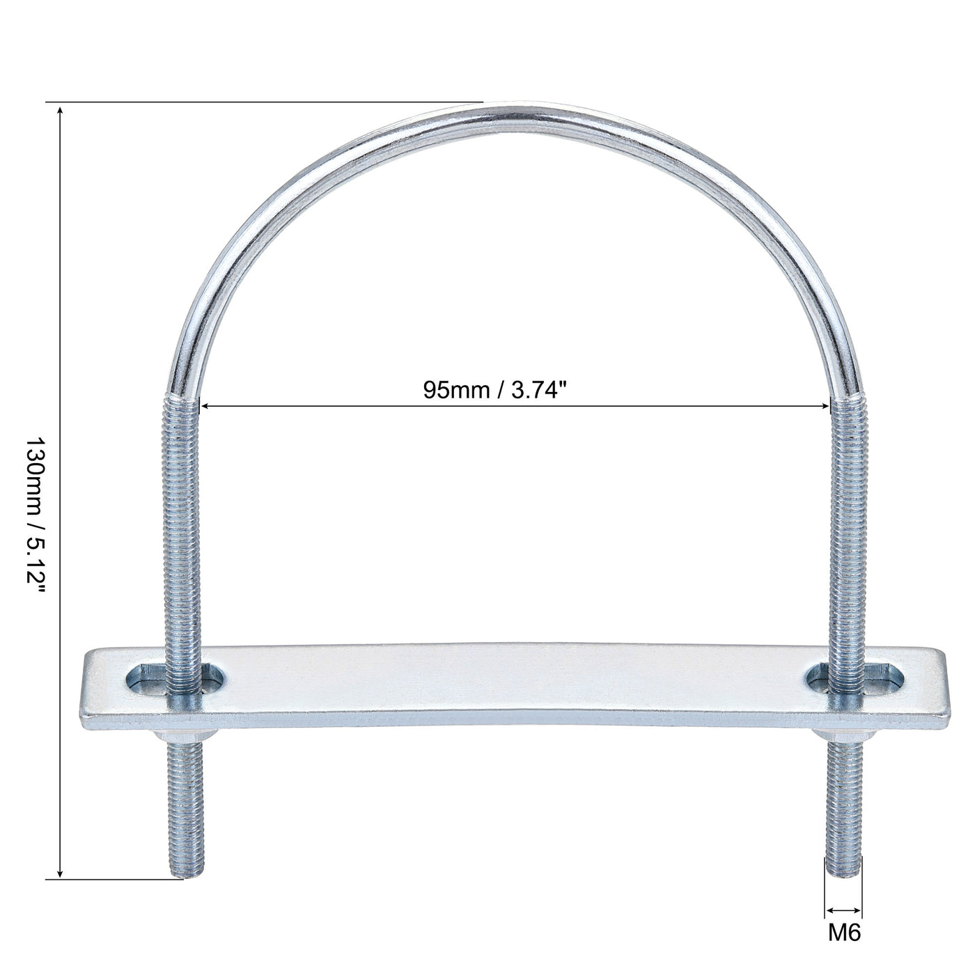 Harfington Round U-Bolt 95mm Inner Width 130mm Length Steel M6 with Nut Plate Washer 1 Set