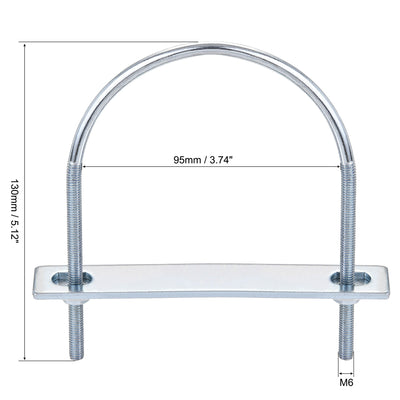 Harfington Round U-Bolt 95mm Inner Width 130mm Length Steel M6 with Nut Plate Washer 1 Set
