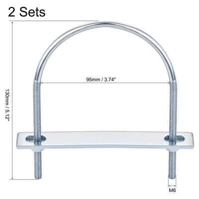 Harfington Round U-Bolt 95mm Inner Width 130mm Length Steel M6 with Nut Plate Washer 2 Sets