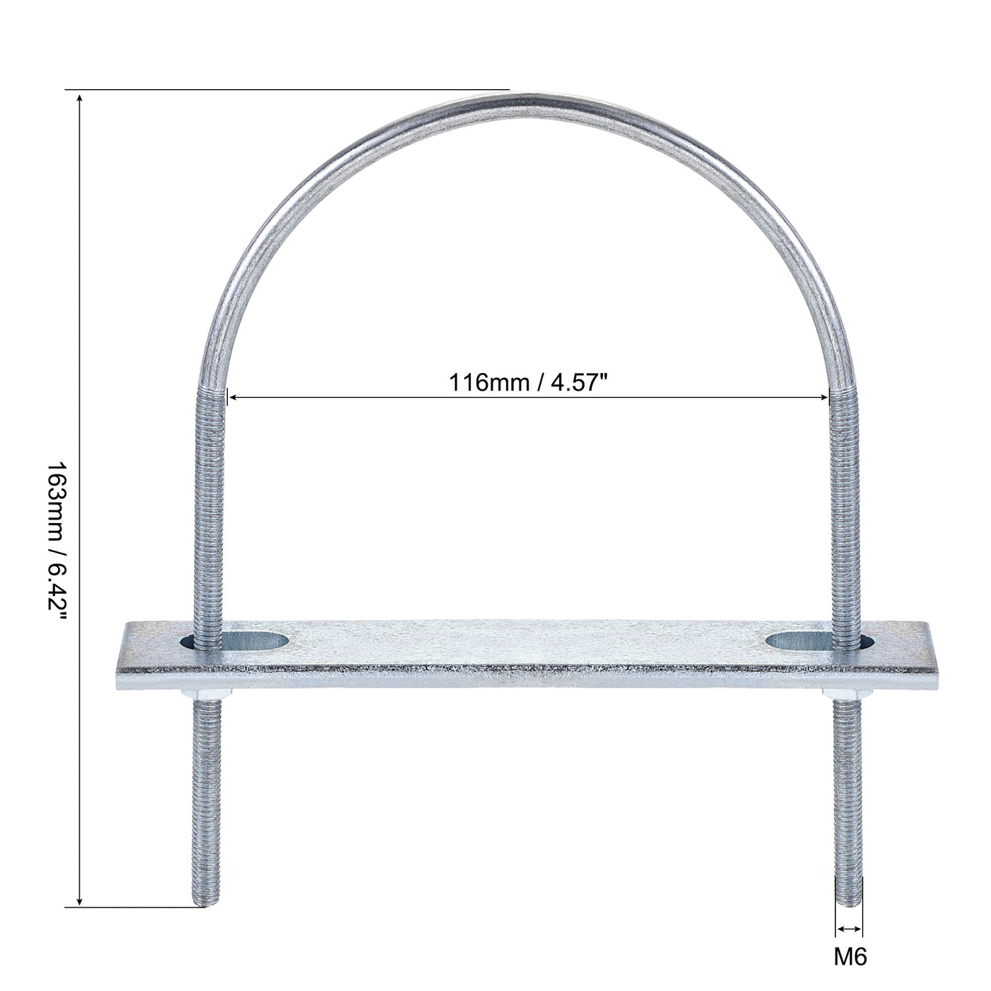Harfington Round U-Bolt 116mm Inner Width 163mm Length Steel M6 with Nut Plate Washer 1 Set