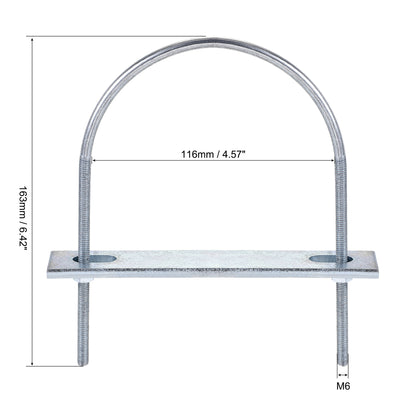 Harfington Round U-Bolt 116mm Inner Width 163mm Length Steel M6 with Nut Plate Washer 1 Set