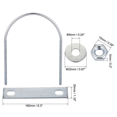 Harfington Round U-Bolt 116mm Inner Width 163mm Length Steel M6 with Nut Plate Washer 1 Set