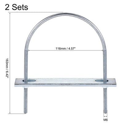 Harfington Round U-Bolt 116mm Inner Width 163mm Long Steel M6 with Nut Plate Washer 2 Sets