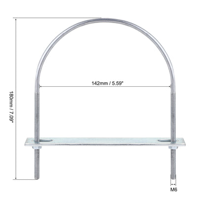 Harfington Round U-Bolt 142mm Inner Width 180mm Length Steel M6 with Nut Plate Washer 1 Set